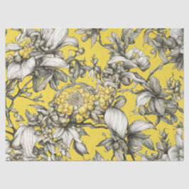 ヴィンテージの黄色、黒、および白のフローラの切り離し 薄葉紙