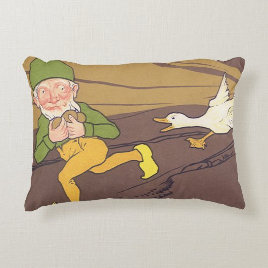 ヴィンテージの黄金の卵を産むイソップ寓話のガチョウ アクセントクッション (正面)