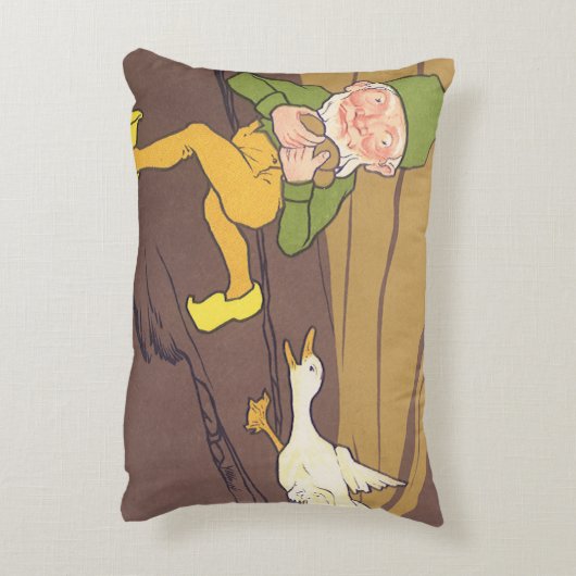 ヴィンテージの黄金の卵を産むイソップ寓話のガチョウ アクセントクッション (裏面(縦))