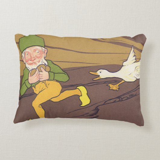 ヴィンテージの黄金の卵を産むイソップ寓話のガチョウ アクセントクッション (裏面)