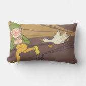 ヴィンテージの黄金の卵を産むイソップ寓話のガチョウ ランバークッション (正面)