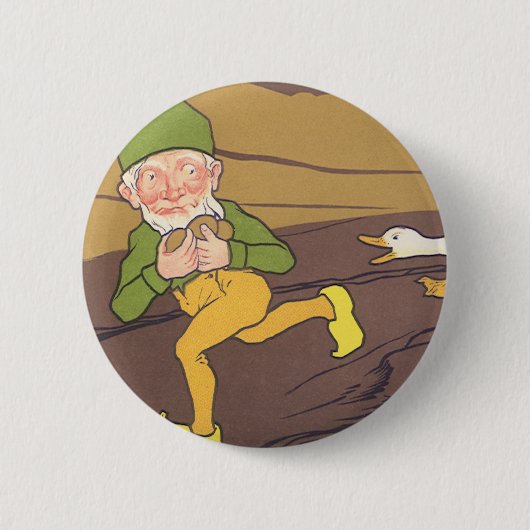 ヴィンテージの黄金の卵を産むイソップ寓話のガチョウ 缶バッジ (正面)