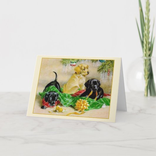ヴィンテージの黒いおよびゴールデン・リトリーバーのクリスマスカード シーズンカード (正面)