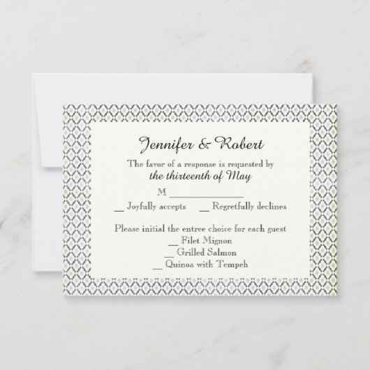 ヴィンテージの黒いクリーム色のダイヤモンド結婚式の応答カード 出欠カード (正面)