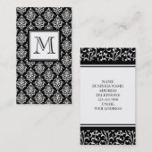 ヴィンテージの黒いダマスク織あなたのモノグラム 名刺 (正面/裏面)