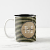 ヴィンテージの黒いチッカーパターンモノグラムのバーラップ ツートーンマグカップ (左)