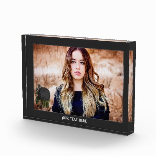 ヴィンテージの黒いバラ写真パーソナライズされた フォトブロック (右)