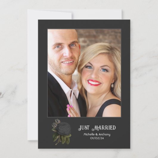 ヴィンテージの黒いバラ結婚の写真 案内状 (正面)