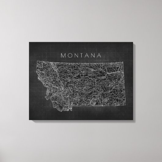 ヴィンテージの黒いモンタナの地図 キャンバスプリント (正面)