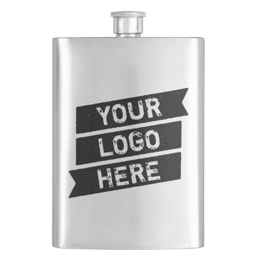 ヴィンテージの黒いロゴのシンプルな三重のリボンあなたの名前 フラスク (正面)