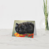 ヴィンテージの黒い子猫と赤い花の毛布 招待状 (裏面)