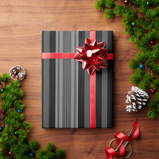 ヴィンテージの黒い灰色の白いグラフィックストライプパターン ラッピングペーパー (クリスマスギフト)