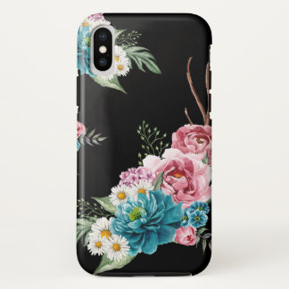 ヴィンテージの黒い花の場合の花 iPhone X ケース