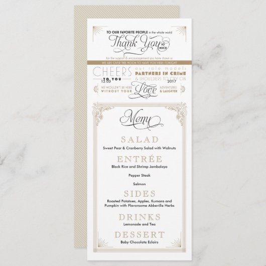 ヴィンテージの黒および金ゴールドはメニューカード感謝していしています メニュー (正面/裏面)