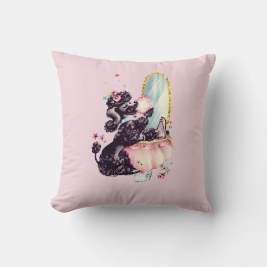 ヴィンテージの黒くフランスのなプードルの装飾用クッション クッション (正面)