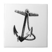 ヴィンテージの黒く及び白いボートいかりおよびロープ タイル (正面)
