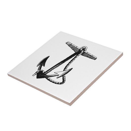 ヴィンテージの黒く及び白いボートいかりおよびロープ タイル (側面)