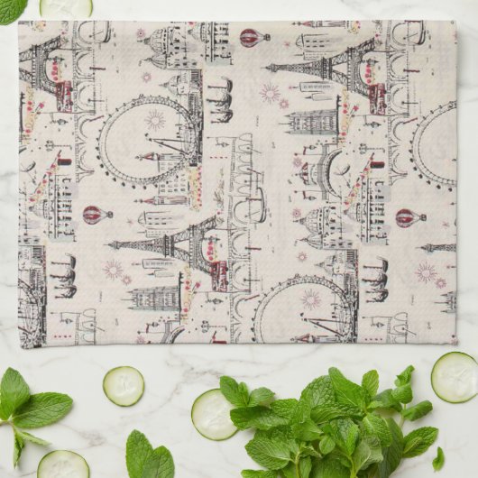 ヴィンテージの黒く及び白いヨーロッパイメージ キッチンタオル (折り畳み)