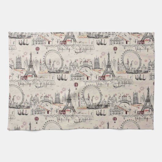 ヴィンテージの黒く及び白いヨーロッパイメージ キッチンタオル (横)