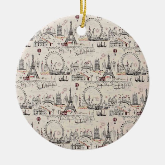 ヴィンテージの黒く及び白いヨーロッパイメージ セラミックオーナメント (正面)