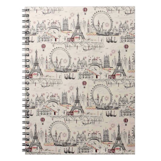 ヴィンテージの黒く及び白いヨーロッパイメージ ノートブック (正面)