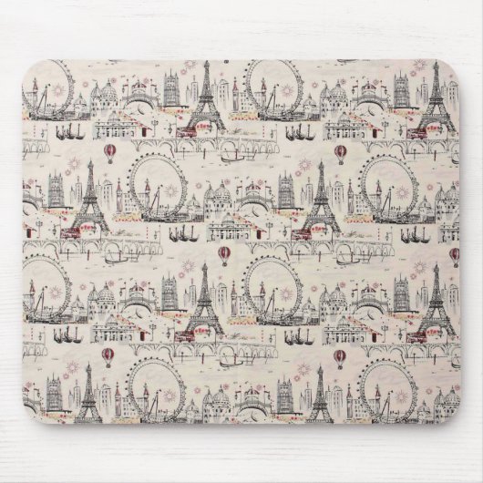 ヴィンテージの黒く及び白いヨーロッパイメージ マウスパッド (正面)