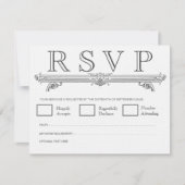 ヴィンテージの黒く及び白くエレガントな結婚RSVPカード 出欠カード (正面)