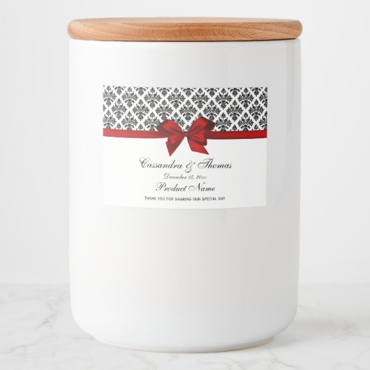 ヴィンテージの黒く白いダマスク織赤いHの食糧ラベル フードラベル (正面)