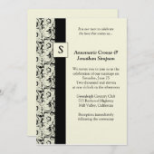 ヴィンテージの黒く、クリーム色のダマスク織の結婚式招待状 招待状 (正面/裏面)