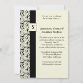 ヴィンテージの黒く、クリーム色のダマスク織の結婚式招待状 招待状 (正面)