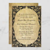 ヴィンテージの黒く、クリーム色の結婚式 招待状 (正面/裏面)