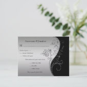 ヴィンテージの黒く、銀製の花柄RSVP 出欠カード (スタンド正面)