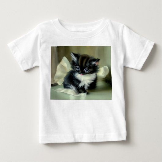 ヴィンテージの黒と白の子猫が舌を出したデザイン ベビーTシャツ (正面)