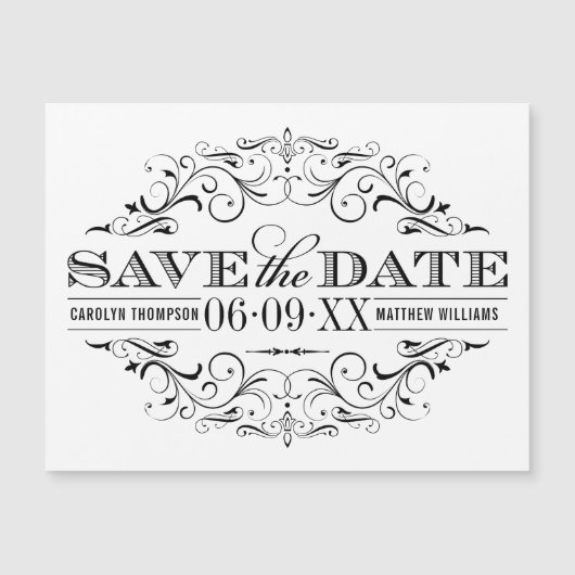 ヴィンテージの黒と白の飾り付け日を保存 (正面)