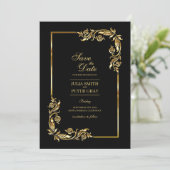ヴィンテージの黒と金ゴールド王室のの日付の保存 招待状 (スタンド正面)