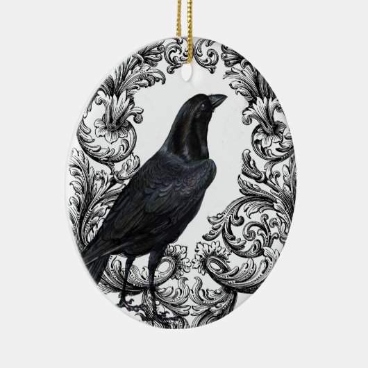 ヴィンテージの黒のハロウィンのモダンなカラス セラミックオーナメント (右)