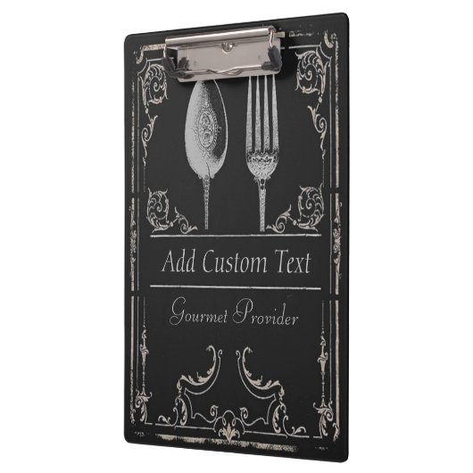 ヴィンテージの黒の上品で華美な銀のスプーンのフォーク クリップボード (左)
