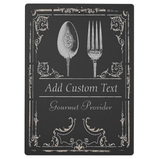 ヴィンテージの黒の上品で華美な銀のスプーンのフォーク クリップボード (裏面)