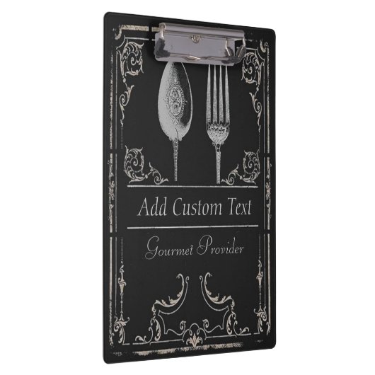 ヴィンテージの黒の上品で華美な銀のスプーンのフォーク クリップボード (右)