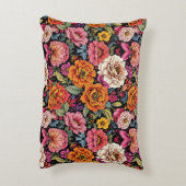 ヴィンテージの黒はっきりした色の花柄 アクセントクッション (裏面(縦))