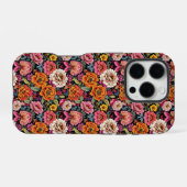 ヴィンテージの黒はっきりした色の花柄 iPhoneケース (裏面横)