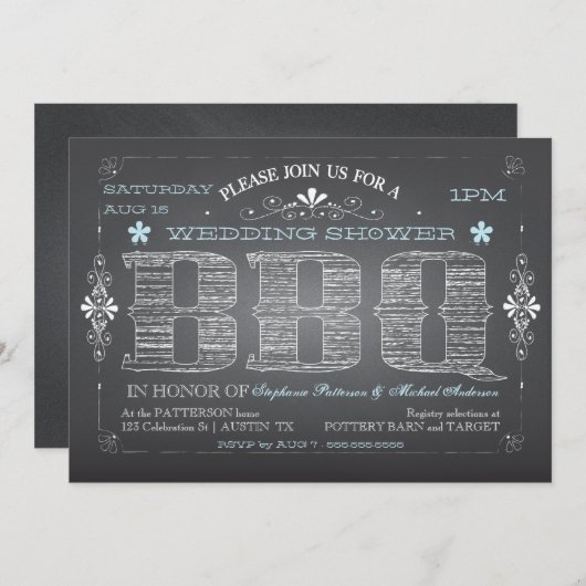 ヴィンテージの黒板のウェディングシャワーBBQの招待状 招待状 (正面/裏面)