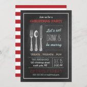 ヴィンテージの黒板のクリスマス・パーティの赤く青い白 招待状 (正面/裏面)