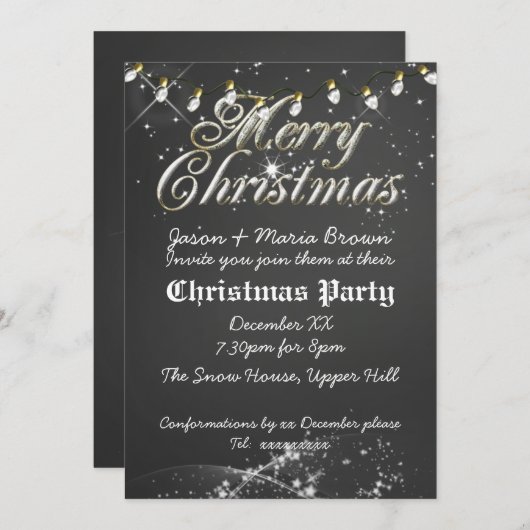 ヴィンテージの黒板のクリスマス・パーティ 招待状 (正面/裏面)