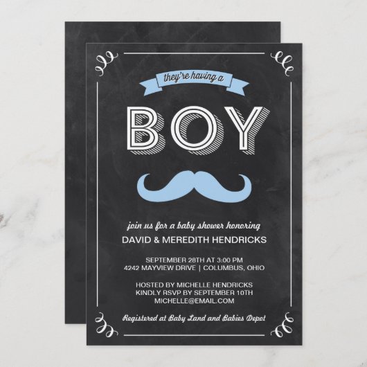 ヴィンテージの黒板のベビーシャワー 招待状 (正面/裏面)