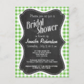 ヴィンテージの黒板の一見は、チェック模様を緑化します; ギンガム インビテーションポストカード (正面)
