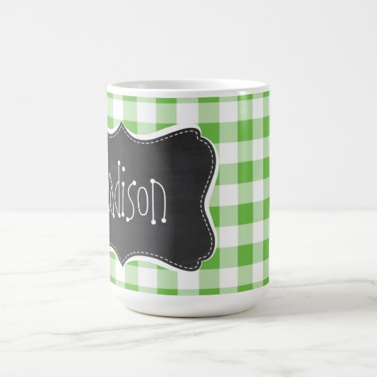 ヴィンテージの黒板の一見は、チェック模様を緑化します; ギンガム コーヒーマグカップ (中央)