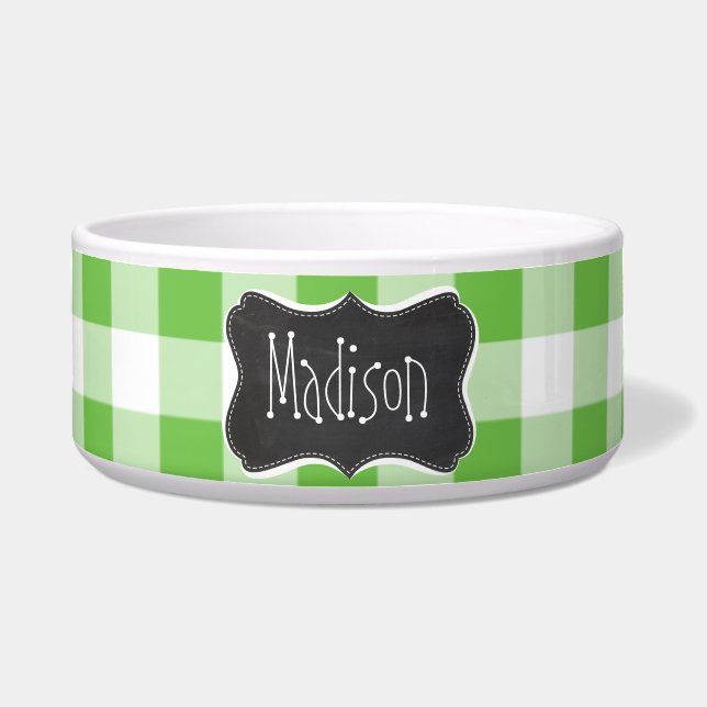 ヴィンテージの黒板の一見は、チェック模様を緑化します; ギンガム ボウル (正面)