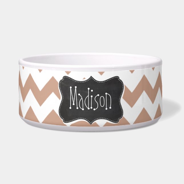 ヴィンテージの黒板の一見; ブラウンシェブロンパターン ボウル (正面)