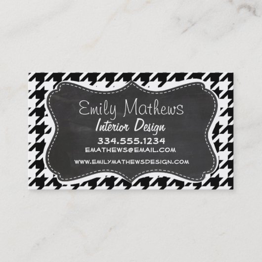 ヴィンテージの黒板の一見; 黒く及び白い千鳥格子の 名刺 (正面)